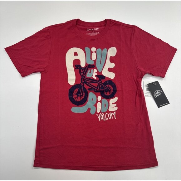 Volcom BMX T Shirt Youth Boys Large Red Ride Bicycle Logo Casual Graphic  NEW - Picture 1 of 9